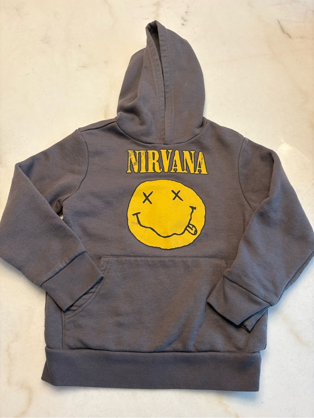 NIRVANA Gray Hoodie with Yellow Smiley Logo